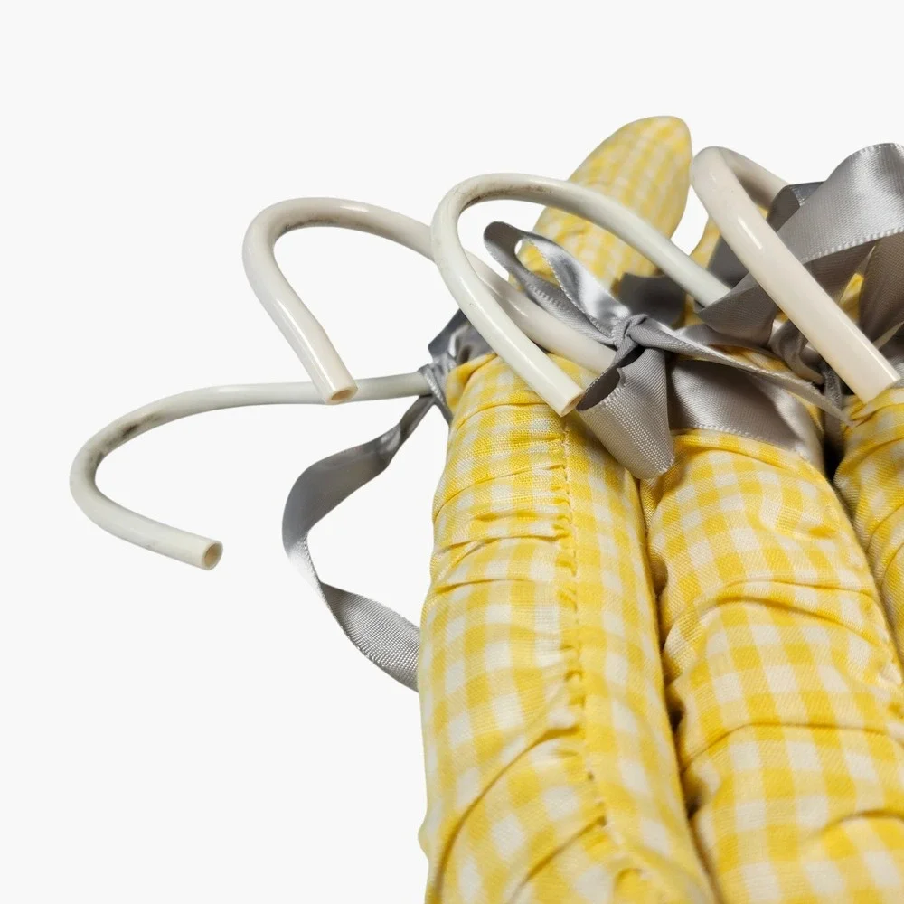 Baby Padded Hangers Set of 6 Yellow Gingham Satin Bow Accents Cottagecore
